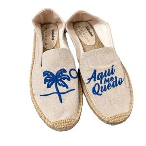 New in box Soludos Rosewood Mayakoba Blue Embroidered Espadrilles us 9